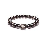 WATEFOER Gatto Bracciale per gli uomini donne, 8 mm braccialetti di ossidiana nera regolabile Stretch Bracciale Gatto Gioielli Regali per la fortuna denaro Attrazione (Perlina)