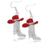 WATEFOER Strass Western Stivali Orecchini per le donne Cowgirl Cowboy Smalto Cappello Bohemien Rodeo Stivali Goccia Orecchini Western Cowboy Gioielli Accessori per le donne Ragazze (Rosso)