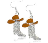 WATEFOER Strass Western Stivali Orecchini per le donne Cowgirl Cowboy Smalto Cappello Bohemien Rodeo Stivali Goccia Orecchini Western Cowboy Gioielli Accessori per le donne Ragazze (Marrone)