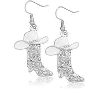 WATEFOER Strass Western Stivali Orecchini per le donne Cowgirl Cowboy Smalto Cappello Bohemien Rodeo Stivali Goccia Orecchini Western Cowboy Gioielli Accessori per le donne Ragazze (Bianco)