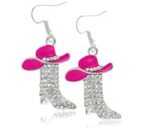 WATEFOER Strass Western Stivali Orecchini per le donne Cowgirl Cowboy Smalto Cappello Bohemien Rodeo Stivali Goccia Orecchini Western Cowboy Gioielli Accessori per le donne Ragazze (Rosso rosa)