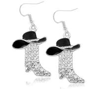 WATEFOER Strass Western Stivali Orecchini per le donne Cowgirl Cowboy Smalto Cappello Bohemien Rodeo Stivali Goccia Orecchini Western Cowboy Gioielli Accessori per le donne Ragazze (Nero)