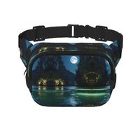 Water and Bright Moon - Marsupio multifunzione stampato, unisex, alla moda, per viaggi, sport