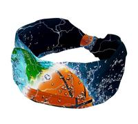 Water Basketball Map Earth - Fascia per capelli larga da donna, morbida fascia per capelli a turbante, fascia antiscivolo per la testa, elastica, per yoga, allenamento, yoga, annodatura incrociata