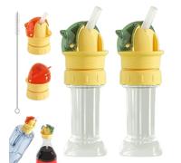 Water Bottle Spout Conversion Cap with Straw, Reusable Straw Cap Portable Water Bottle Spout Adapter, No Spill Soft Silicone Straws Makes Drinking on the Go, for Bottles Mouths (2PCS*GREEN)