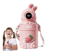 Water Bottle with Straw, Cute Stainless Steel Water Cup, Lightweight Drinkware, acciaio inossidabile, 500 ml Leak Proof Sports Bottled with Strap for Travel School