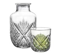 Water Carafe with Cup - Clear Glass Mouthwash Dispenser Set, Elegant Water Pitcher with Matching Drinking Cup for Bedroom Bathroom Kitchen and Dining Use | Multi Purpose Glass Carafe for Wine, Juice