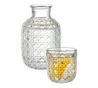 Water Carafe with Cup - Clear Glass Mouthwash Dispenser Set, Elegant Water Pitcher with Matching Drinking Cup for Bedroom Bathroom Kitchen and Dining Use | Multi Purpose Glass Carafe for Wine, Juice