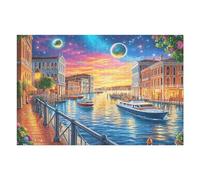Water City Sunset Puzzle 1000 Pezzi Per Regalo Di San Valentino Cartone Spesso Per Coppie Per Serate in Casa Insieme Con Confezione Regalo Edizione Esclusiva 1000 PCS/75x50cm
