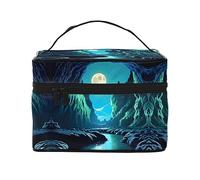 Water Moon Cave - Borsa cosmetica da viaggio da donna, (22,9 x 16,5 x 15,7 cm), portatile, di grande capacità, borsa cosmetica per ragazze, nero, Taglia unica