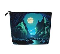 Water Moon Cave, borsa per il trucco in finta canapa, da donna, in poliestere resistente all'acqua, con cerniera, grande borsa per cosmetici da viaggio