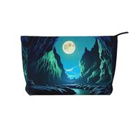 Water Moon Cave - Borsa per il trucco in velluto a coste con chiusura a cerniera, multifunzione, 22 x 7 x 17 cm, per viaggi, campeggio, vacanze, fitness, Nero , Taglia unica