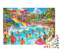 Water Park Jigsaw Puzzle 1000 Pezzi Riciclabile Materiale Summer Pool Divertente Puzzles per Anziani Relieve Senile Dementia Divertente Attività Great Regalo Idea 70x50cm/1000pcs