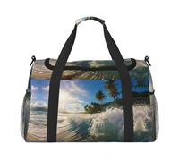 Water Rush to Tropical Beach 2 stampa bagaglio a mano per donne uomini borsa a tracolla weekender per yoga viaggio must-have, nero, Taglia unica