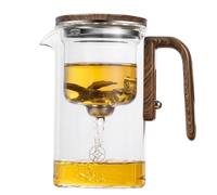 Water Separation Glass Teapot with Wooden Handle, Magical Teapot, Glass Teapot with Strainer, Glass Teapot with Infuser, Clear Teapot, Tea Water Separation Teapot Heat-Resistant Glass(520ml)
