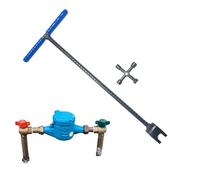 Water Shut Off Key - T Shaped Valve Wrench for Plumbing Irrigation | Heavy Duty Steel with Comfortable Grip, Outdoor Check Valve Spanner for Backyard Garden Lawn Construction Home Use, 43cm Red Blue