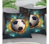Water Splashed On A Soccer Ball Fodera per Cuscino Comodo Federe Cuscini Resistenti Fodere Cuscini per Balcone Giardino Camera da Letto 45X45Cm 2 Pezzi