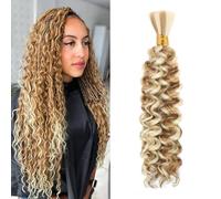 Water Wave Bulk for Braiding 16inch 100g With 2 Bundles Deep Wave Bulk Hair for Boho Braids No Weft Curly Wavy Synthetic Bohemian Braiding Hair Extensions for Women (27/613, 16inch(50g/Bundle x2))