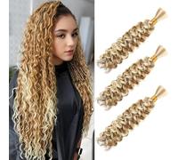 Water Wave Bulk for Braiding 16inch 100g With 2 Bundles Deep Wave Bulk Hair for Boho Braids No Weft Curly Wavy Synthetic Bohemian Braiding Hair Extensions for Women (27/613, 16inch(50g/Bundle x6))