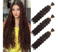 Water Wave Bulk for Braiding 16inch 100g With 2 Bundles Deep Wave Bulk Hair for Boho Braids No Weft Curly Wavy Synthetic Bohemian Braiding Hair Extensions for Women (4#, 18inch(55g/Bundle x6))