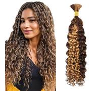 Water Wave Bulk Human Hair for Braiding 1 Bundles 50g 22 inch 100% Unprocessed Brazilian Virgin Human Hair Boho Braids Hair Human Braiding Hair No Weft Highlight Ombre P4/27 Color
