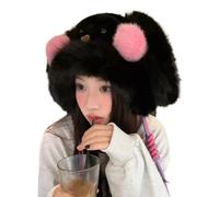 WATERBELINE Cappello da indossare, copricapo peloso con fard per cosplay millenario, cappello peloso con orecchie, cappello oversize per l'inverno