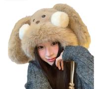 WATERBELINE Cappello da indossare, copricapo peloso con fard per cosplay millenario, cappello peloso con orecchie, cappello oversize per l'inverno
