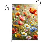 Watercolor Beautiful Wild Meadow Flowers Daisy Papaver Sunlight Spring Bandiere Resistente Alle Intemperie Flag Colore Vivido Bandiere Verticale Per Casa Interno Feste 30X45Cm