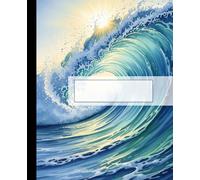 Watercolor Big Wave Surfing Composition Notebook: A Tropical Ocean Aesthetic Journal with Sunburst | Summer Beach Notebook for Surfers, Swimmers, and Travelers
