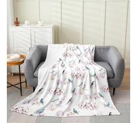 Watercolor Birds Flowers Cute Birds Coperta Divano Coperta da Viaggio Peluche Lavabile Coperte per Letto Adulti Viaggi 100x125cm