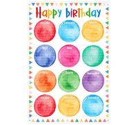 Watercolor Birthday Chart for Classroom Happy Birthday Posters Calendars Class Bulletin Board Decorations Back to School Teacher Supplies(Unframed,16x24inch(40x60cm))