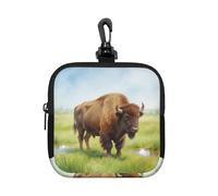 Watercolor Bison Prairie - Piccola custodia impermeabile con cerniera, in neoprene, per auricolari, portachiavi