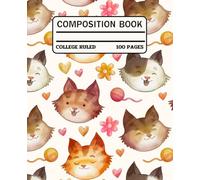 Watercolor Cat Faces Pattern - Cute Cats with Hearts, Flowers, and Yarn on Cream Background
