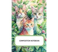 Watercolor Cats Among the Peppermint Flowers Composition Notebook: A Dreamy Floral Escape