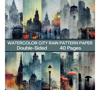 Watercolor City Rain Scrapbook Paper 40 Pages 20 Sheets: Double Sided Pattern Paper for Scrapbooking, Card Making, Origami, DIY and More
