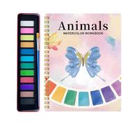 Watercolor Coloring Book - Beginner Art Workbook with 12 Colors & Brush, Portable Drawing & Painting Journal, 130 g Lightweight Paper + Watercolor Set, Creative Art Supplies, Coloring Book for Kids