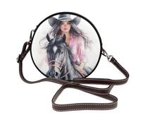 Watercolor Cowgirl Equitazione Sul Cavallo Nero Donne Rotonda Crossbody Borse In Pelle Sling Bag Borsa