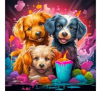 Watercolor Dogs Diamond Painting Kit for Adults,5D Square Full Drill Colorful Animals Diamond Art Kits,DIY Crystal Embroidery Gem Art Picture Craft for Living Room Home Decor 50x50 cm