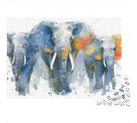 Watercolor Elephant Art Print Jigsaw Puzzle Impossible 1000Pcs Decorazione Per La Casa. Giochi Rilassamento E Intelligence Per Adulti E Bambini Da 12 Anni 52x38cm/1000pcs