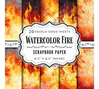 Watercolor Fire Scrapbook Paper: 20 Double Sided Craft Paper Sheets | 5 Flame Designs for DIY Projects, Collage, Junk Journals, & More | Premium Color, 8.5" x 8.5"