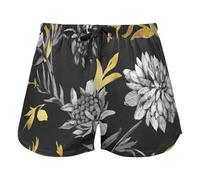 Watercolor Gold Wildflowers Pajama Bottoms for Women, Elastic Waist Drawstring Lounge Shorts Yoga,L