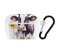 Watercolor Mucca AirPods Pro 2, custodia protettiva antiurto rigida per donne e uomini, compatibile con custodia AirPod Pro 2a/1a generazione con portachiavi - bianca