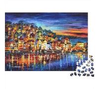Watercolor Painting Anziani Puzzles 1000 Piece Riciclato Harbor Scene Puzzle Puzzle Gioco Accessori Famiglia Tempo di Gioco Educativo Gioco Challenge Regalo 38x26cm/1000pcs