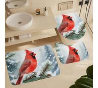 Watercolor Red Sparrow Snow Trees Tappeto Bagno 3 Pezzi, Tappeto Con Profilo A U Resistente Tappetino Da Bagno Per Toeletta Doccia