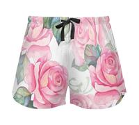 Watercolor Roses Pattern Women's Lounge Shorts Pajama Bottoms Yoga Sports Elastic Waist Drawstring,L