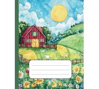 Watercolor Sheep & Meadow Composition Notebook: Sunny Farm Scene with Flowers, Grass & Blue Sky | Wide Ruled | 110 Lined Pages | 8.5 x 11 in | Cute Countryside Journal for Kids & Students