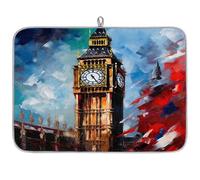 Watercolor UK London Big Ben - Tappetino scolapiatti in microfibra, assorbente, per cucchiaio da cucina, piatto di vetro, 45,7 x 60,9 cm