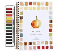 Watercolor Workbook,Beginner-Friendly Flowers,Animals Watercolor Workbooks,12 Colors Watercolor Paint Set With Paint Brush,Foldable Set,For Teens/Adults (Autumn)