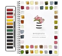 Watercolor Workbook,Beginner-Friendly Flowers,Animals Watercolor Workbooks,12 Colors Watercolor Paint Set With Paint Brush,Foldable Set,For Teens/Adults (Bouquets)