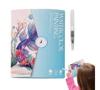 Watercolor Workbook, Beginner Painting Book Set, Includes 12 Color Paints and Brush, Creative Art Coloring Activity Book for School, Travel, Learning Techniques, 7.48x5.67 Inches